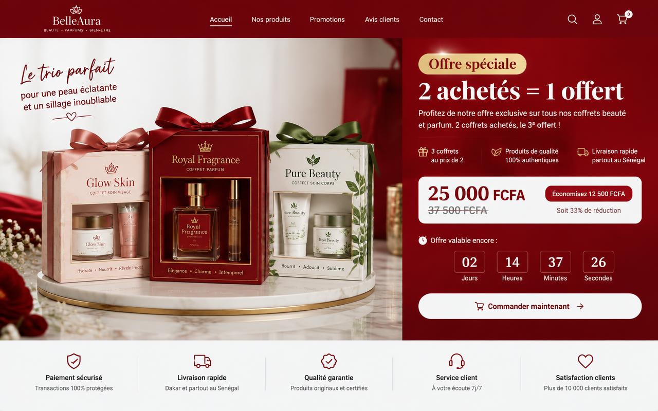 Aperçu d'une page d'offre spéciale rouge pour des coffrets cadeaux